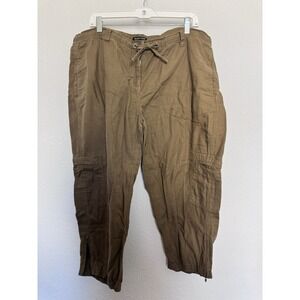 Eileen Fisher organic cotton cargo pants XL Brown drawstring waist cropped Utili